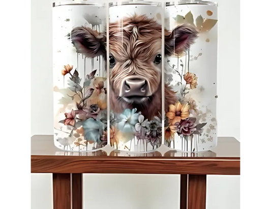 Baby Highlander Cow With Flowers 20 oz Tumbler