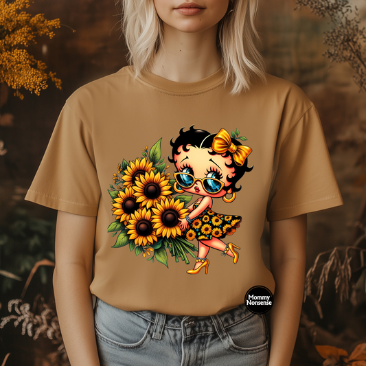Betty Boop with Sunflowers -DTF TRANSFER (H32) DTF Transfer