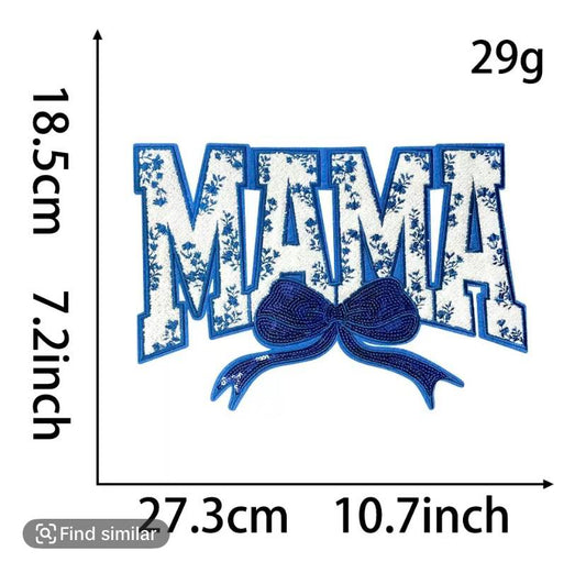 Blue Mama- Chenille Iron on Patch (D3)