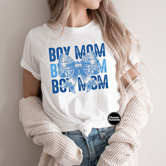 Boy Mom blue with bow - DTF TRANSFER (L663) DTF Transfer