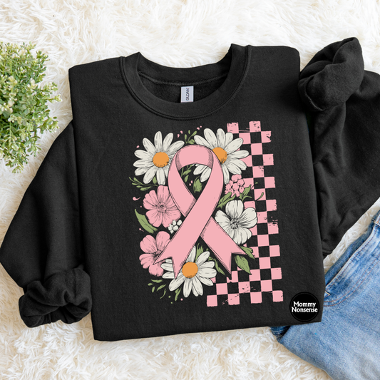 Breast Cancer Ribbon and Daisies -DTF TRANSFER (J82) DTF Transfer