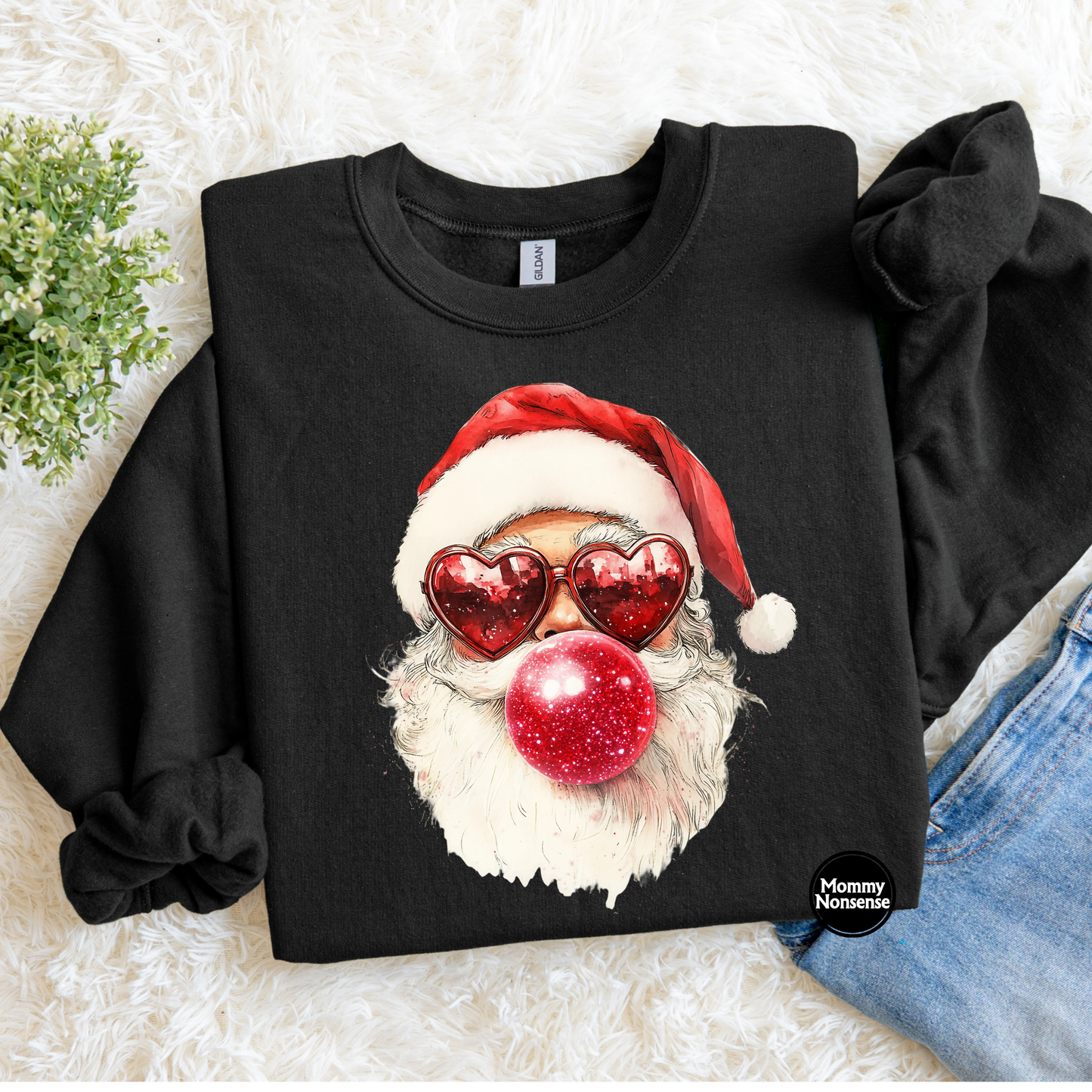 Santa with Heart Glasses and Bubblegum- DTF TRANSFER (L24) DTF Transfer