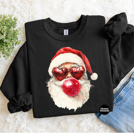 Santa with Heart Glasses and Bubblegum- DTF TRANSFER (L24) DTF Transfer