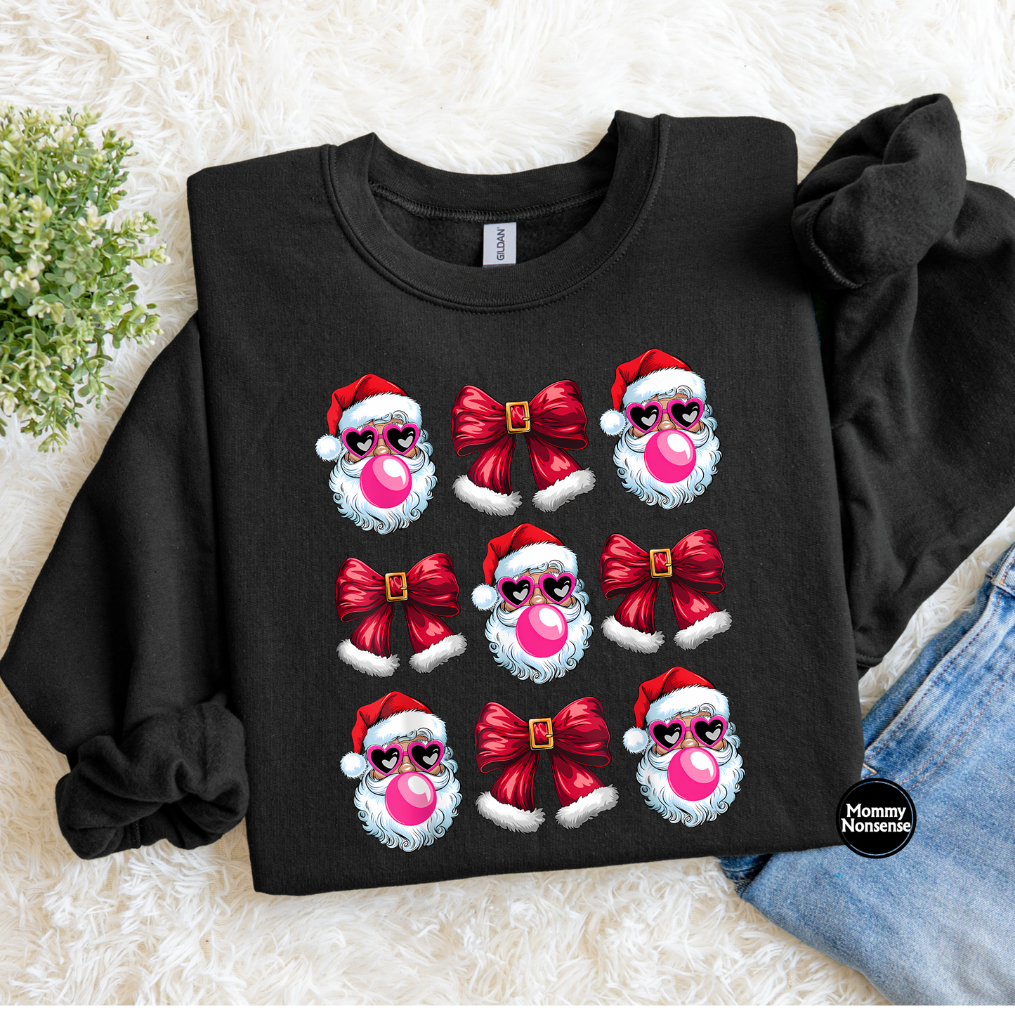 Bubblegum Santa and Bows - DTF TRANSFER (L150) DTF Transfer