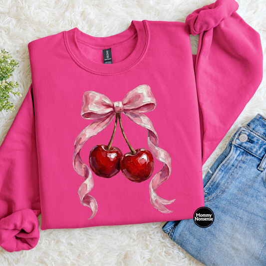Pink Bow and Cherries- DTF TRANSFER (L396) DTF Transfer