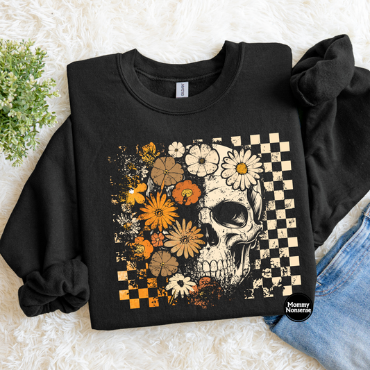 Fall Skull Floral Checkered- DTF TRANSFER (K15) DTF Transfer