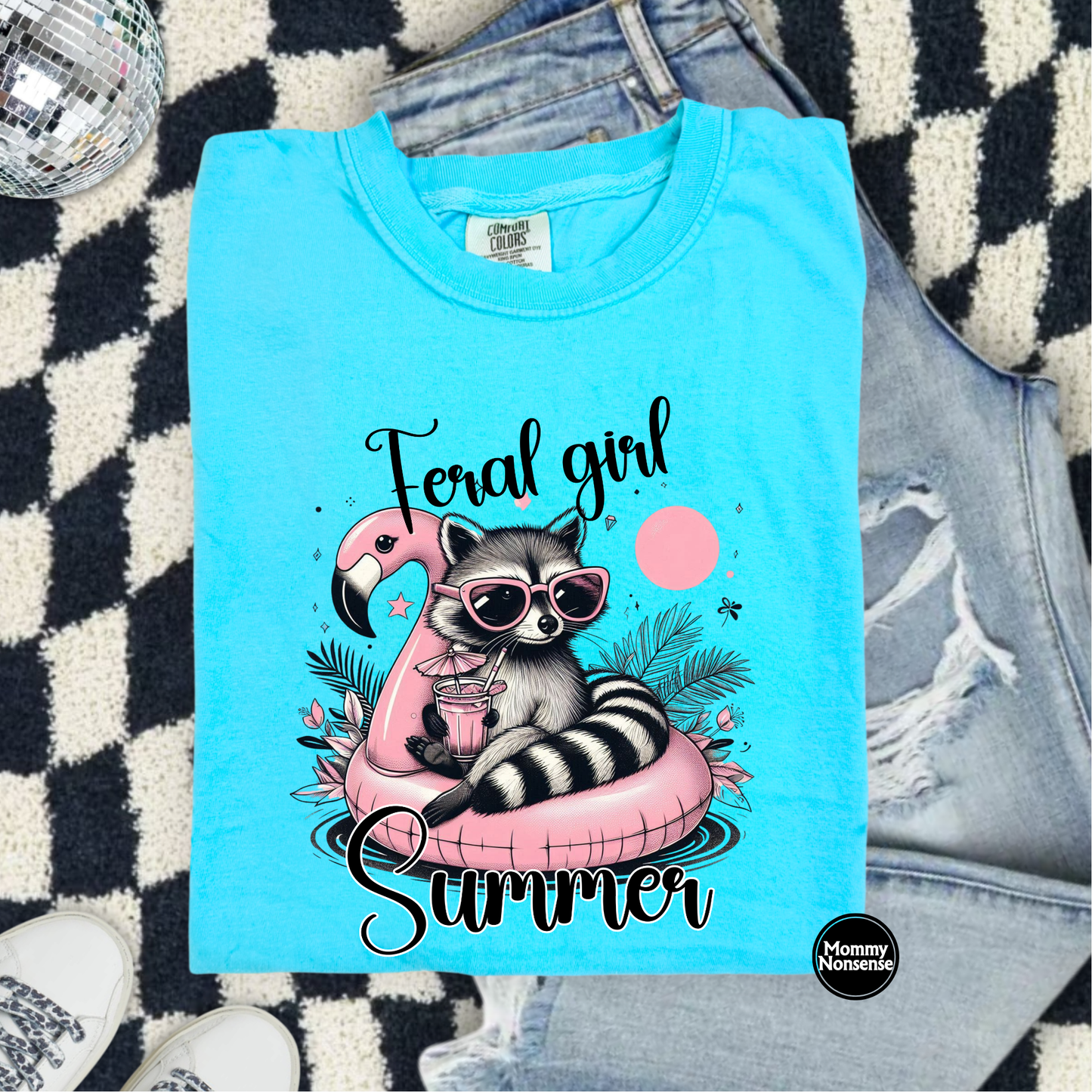 Feral Girl Summer raccoon- DTF TRANSFER (L560) DTF Transfer
