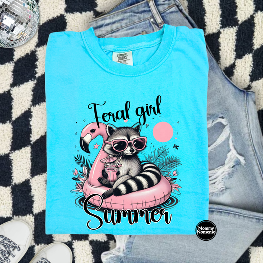 Feral Girl Summer raccoon- DTF TRANSFER (L560) DTF Transfer