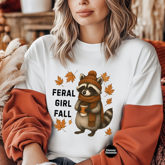 Feral Girl Fall Raccoon -DTF TRANSFER (I3) DTF Transfer