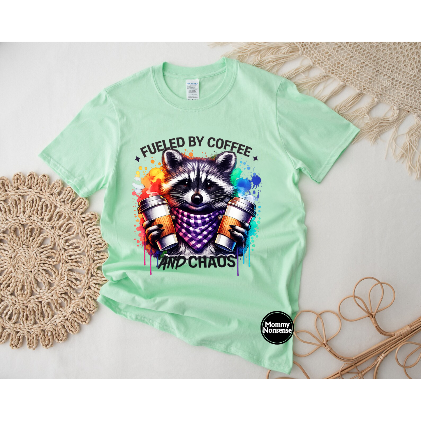 Fueled By Coffee raccoon- DTF TRANSFER (L771) DTF Transfer