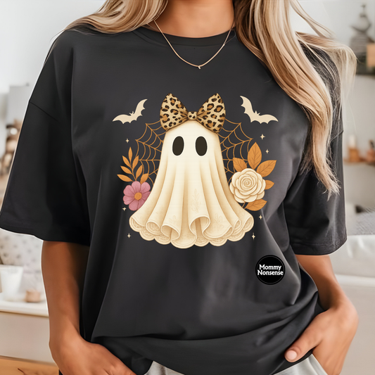 Ghost With Leopard Print Bow -DTF TRANSFER (F8) DTF Transfer
