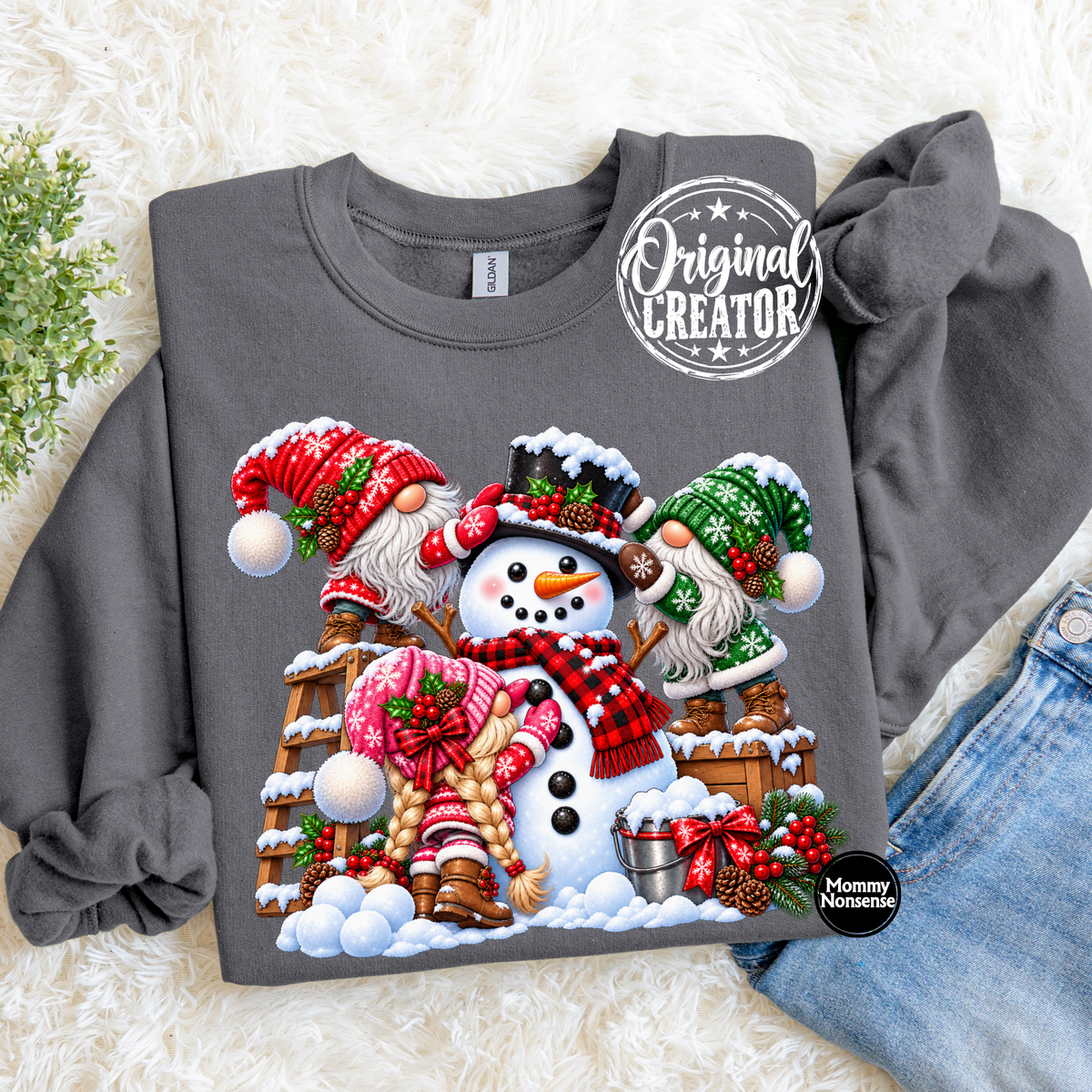Gnomes building a Snowman- DTF TRANSFER (M207) DTF Transfer