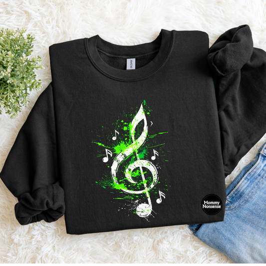 Green paint splatter music note- DTF TRANSFER (K51) DTF Transfer