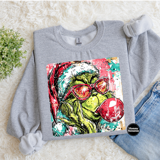 Green Christmas Guy with Bubblegum -DTF TRANSFER (J89) DTF Transfer