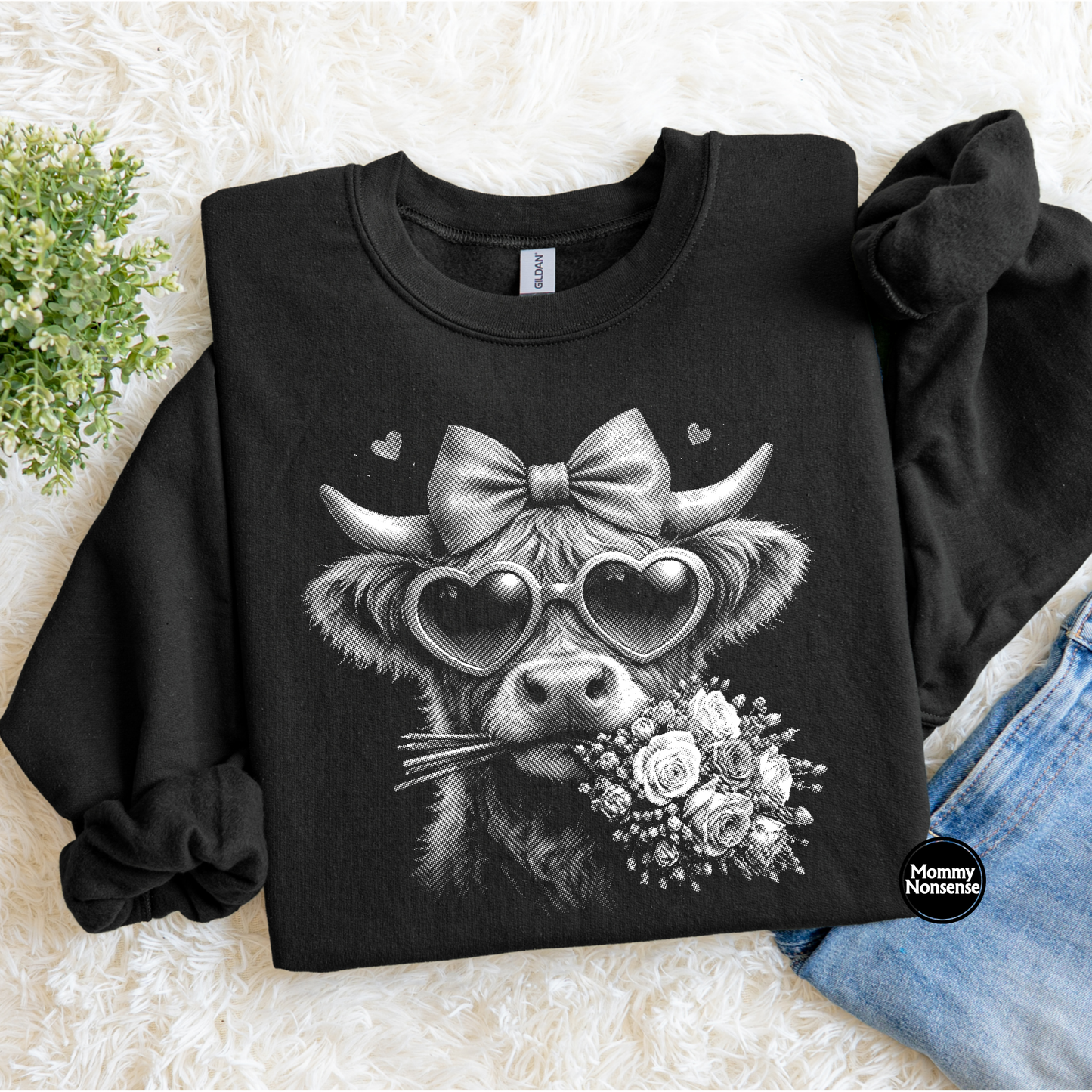 Half Tone  highlander cow bouquet V-day- DTF TRANSFER (L318) DTF Transfer