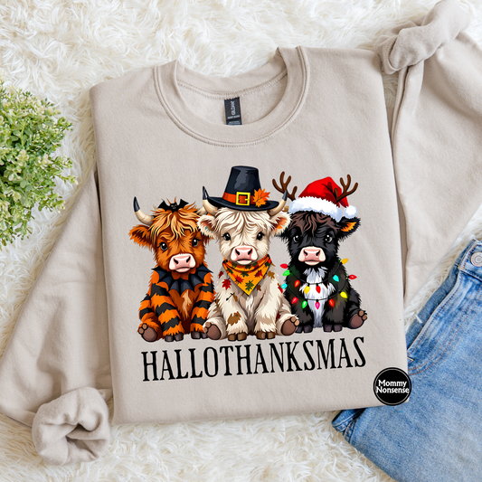 HelloThanksmas Highlander Cows -DTF TRANSFER (J92) DTF Transfer