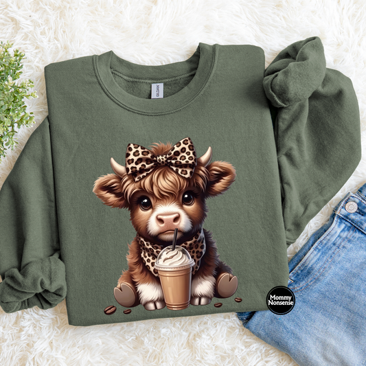 Highland Cow with latte- DTF TRANSFER (L816) DTF Transfer