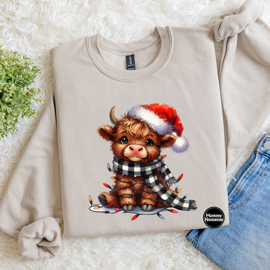 Christmas Highlander Cow and lights- DTF TRANSFER (K35) DTF Transfer