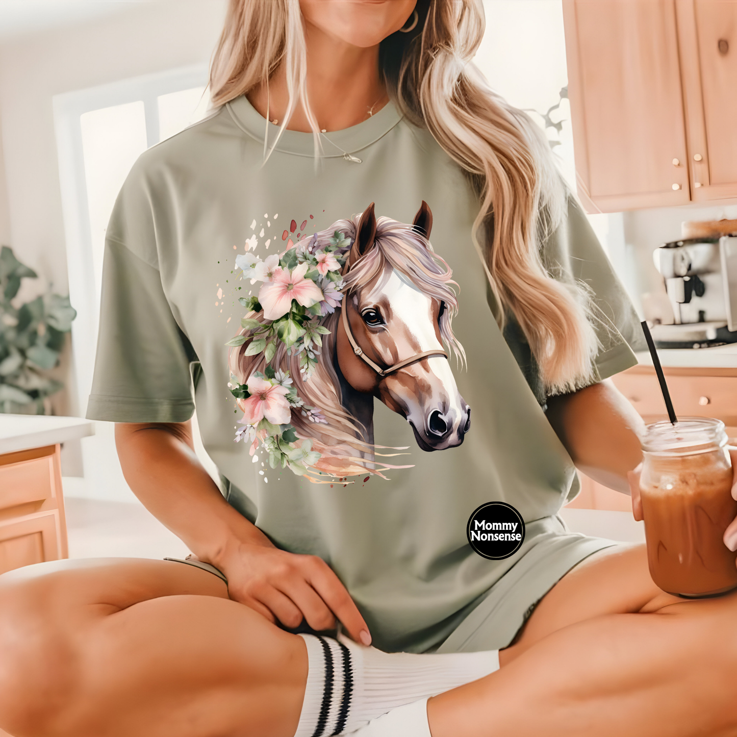 Horse with Pastel Flowers- DTF TRANSFER (L58) DTF Transfer