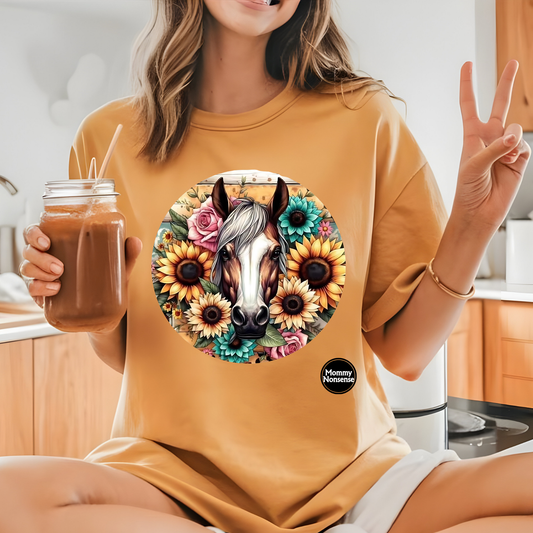 Horse with Sunflowers -DTF TRANSFER (J38) DTF Transfer