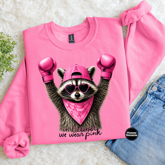 In October We Wear pink raccoon- DTF TRANSFER (L909) DTF Transfer