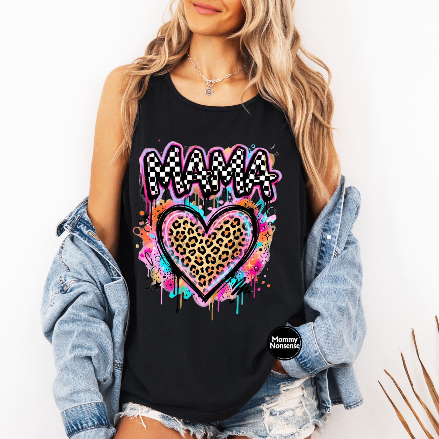 Leopard Checkered Mama Heart- DTF TRANSFER (L718) DTF Transfer