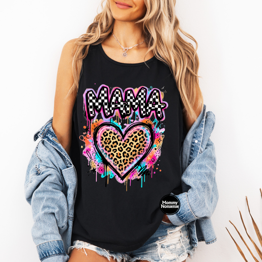 Leopard Checkered Mama Heart- DTF TRANSFER (L718) DTF Transfer