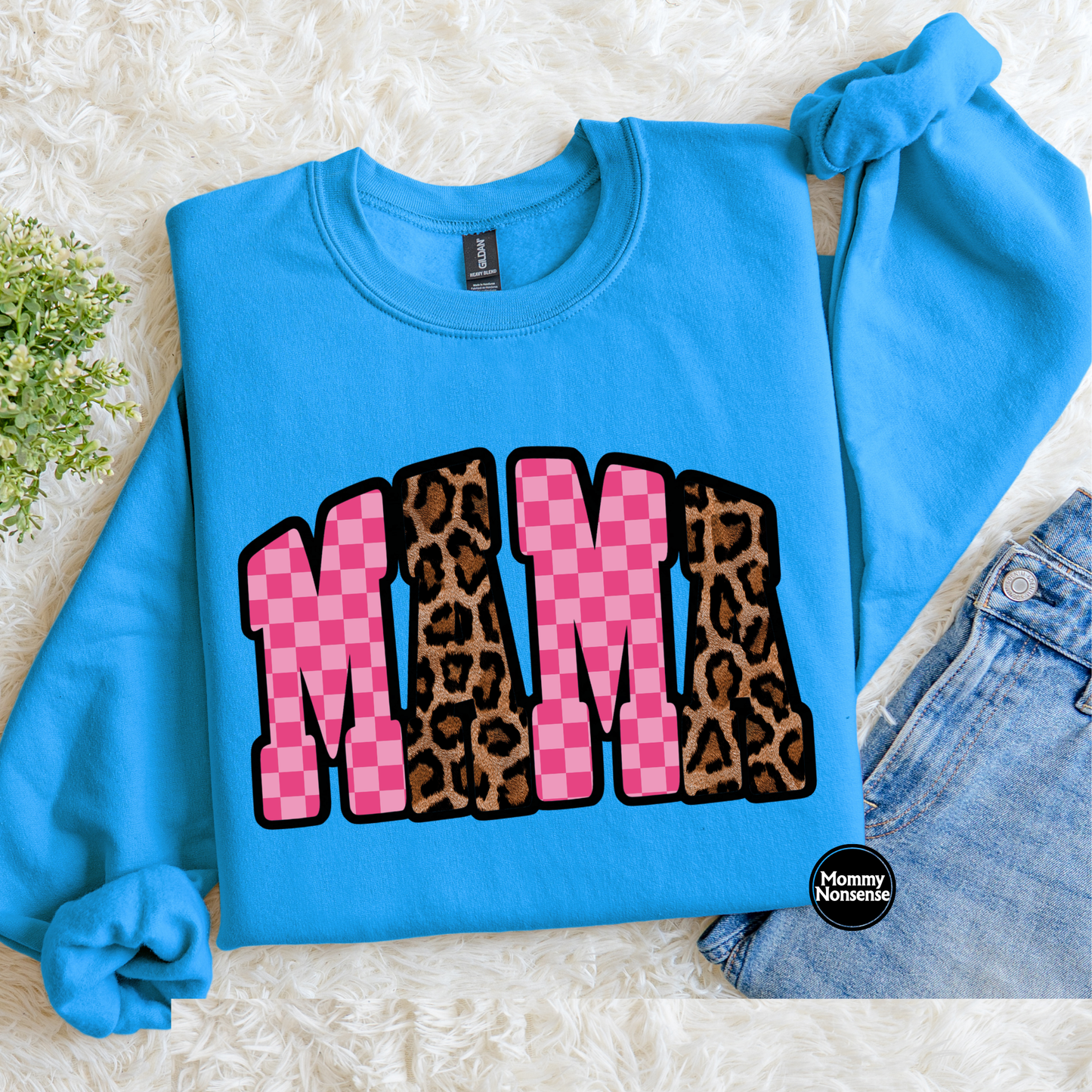 MAMA leopard and pink checkered - DTF TRANSFER (L470) DTF Transfer