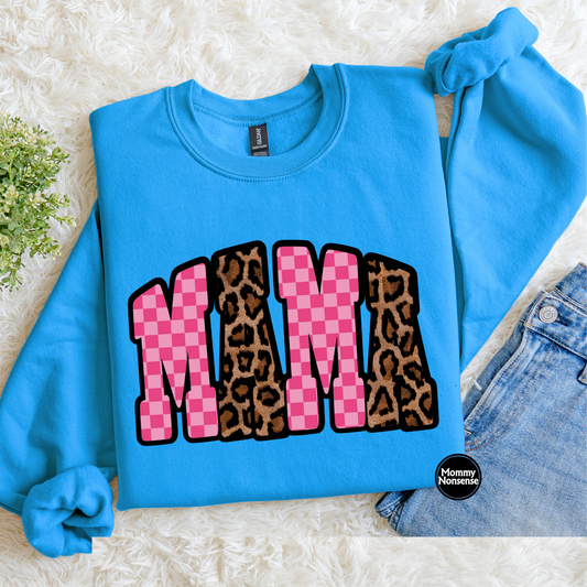 MAMA leopard and pink checkered - DTF TRANSFER (L470) DTF Transfer