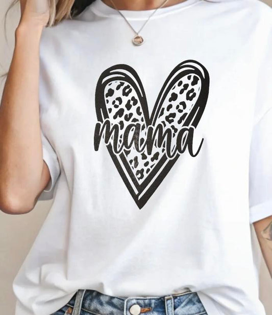 Mama leopard heart- screen print transfer (C3) HOT PEEL