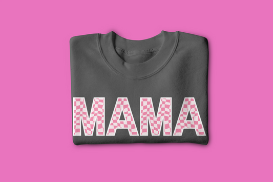 MAMA pink checkered white outline- DTF TRANSFER (N3) COLD PEEL