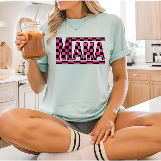 MAMA pink checkered black - DTF TRANSFER (N4)