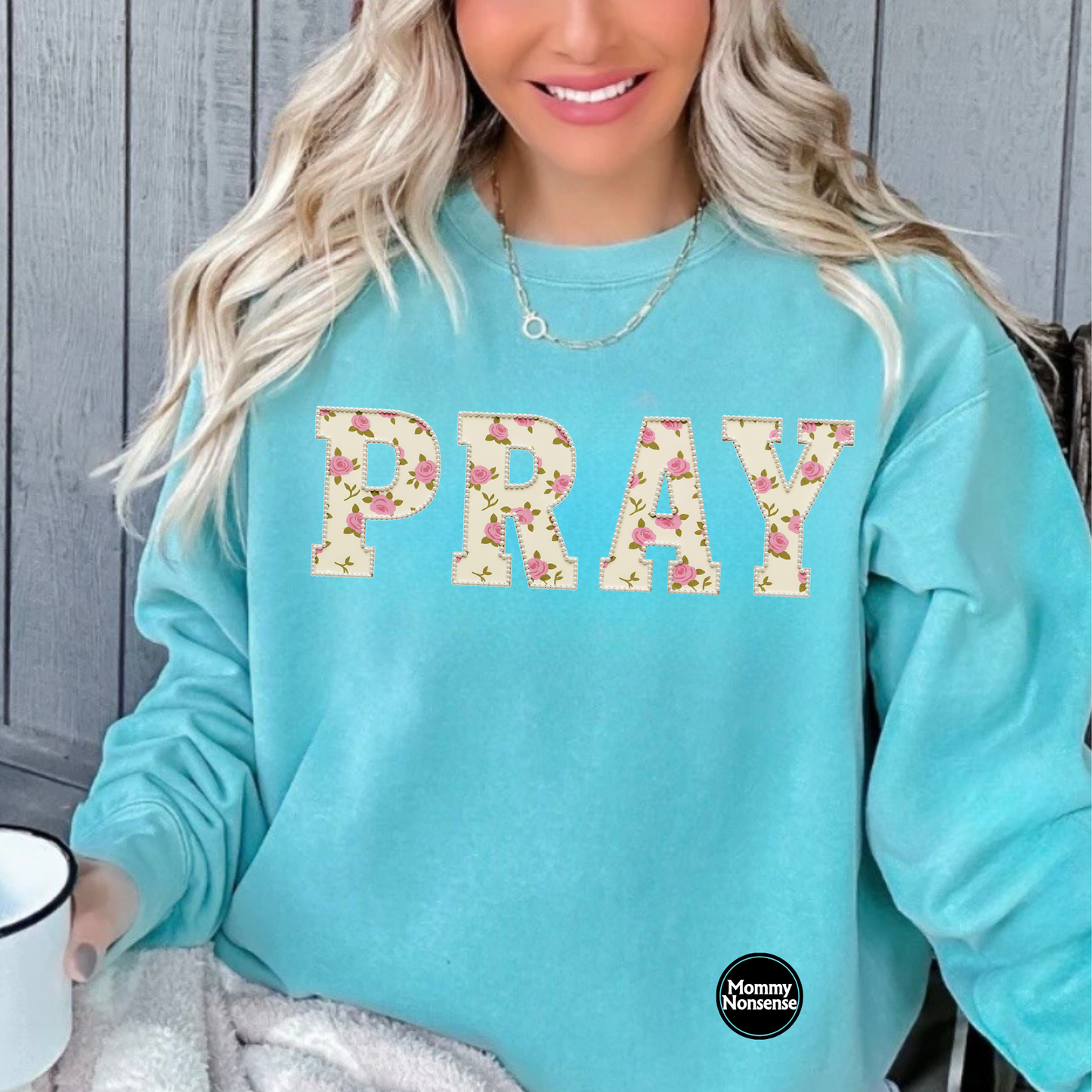 Pray White Pearl And Floral- DTF TRANSFER (L535) DTF Transfer