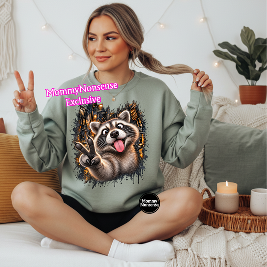 Raccoon with peace sign- DTF TRANSFER (L987) DTF Transfer