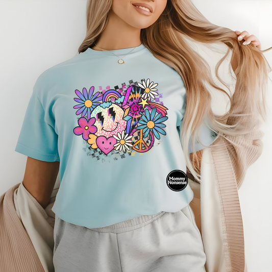 Retro Smiley, flowers and lightning bolt -DTF TRANSFER (J18) DTF Transfer