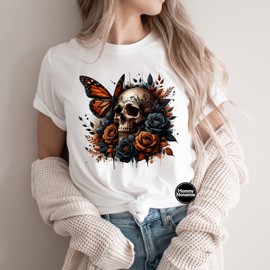Floral Skull With butterfly- DTF TRANSFER (L887) DTF Transfer