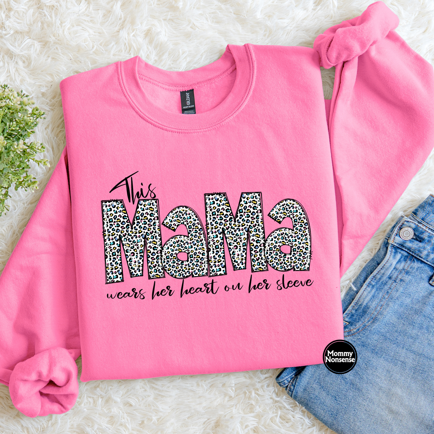 This Mama Wears Her Heart On Her Sleeve - DTF TRANSFER (L255) DTF Transfer