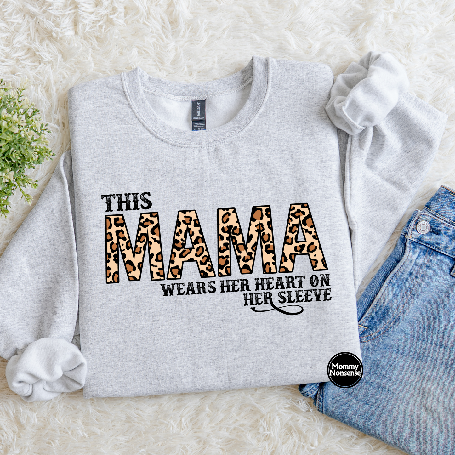 This Mama Wears Her Heart On her Sleeve- DTF TRANSFER (L253) DTF Transfer