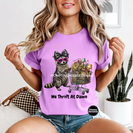 We thrift at dawn raccoon- DTF TRANSFER (L963) DTF Transfer