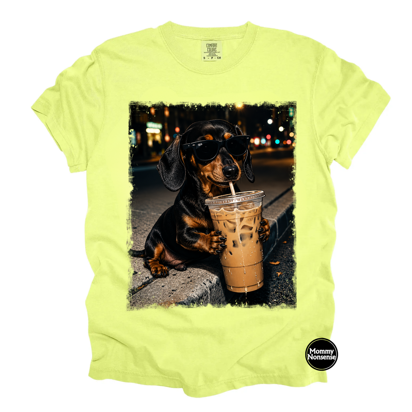 Weiner Dog Drinking iced coffee- DTF TRANSFER (L875) DTF Transfer