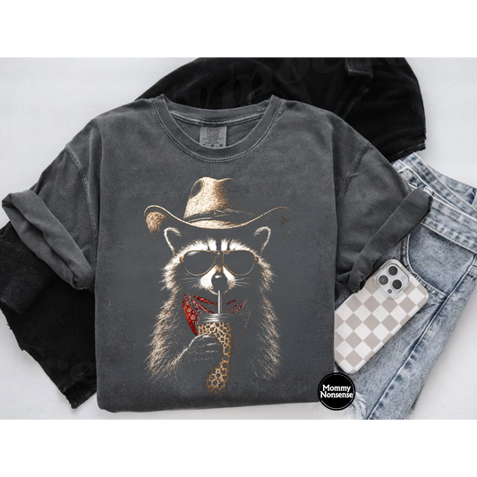 Western half tone raccoon- DTF TRANSFER (L733) DTF Transfer