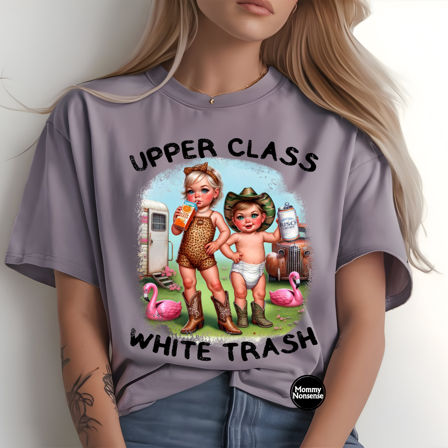 Upper Class White Trash blk print- DTF TRANSFER (Z9)